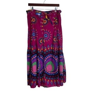 Variations Womens Medium Vibrant Fuchsia Patterned Skirt Bohemian Lined Tie Midi
